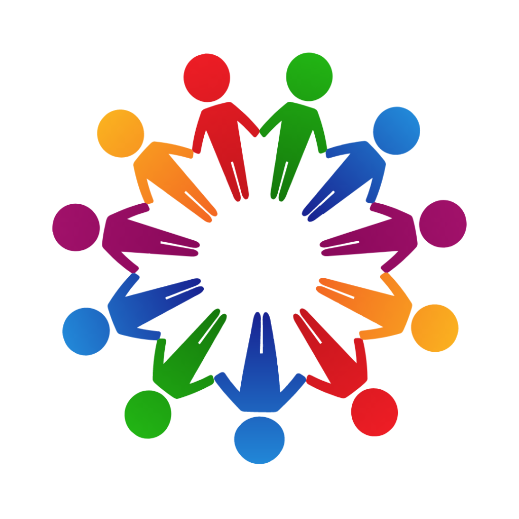 Colorful people icons in circle representing sending and outreach