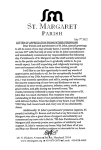 Letter from Fr. Ferdinand at his new parish